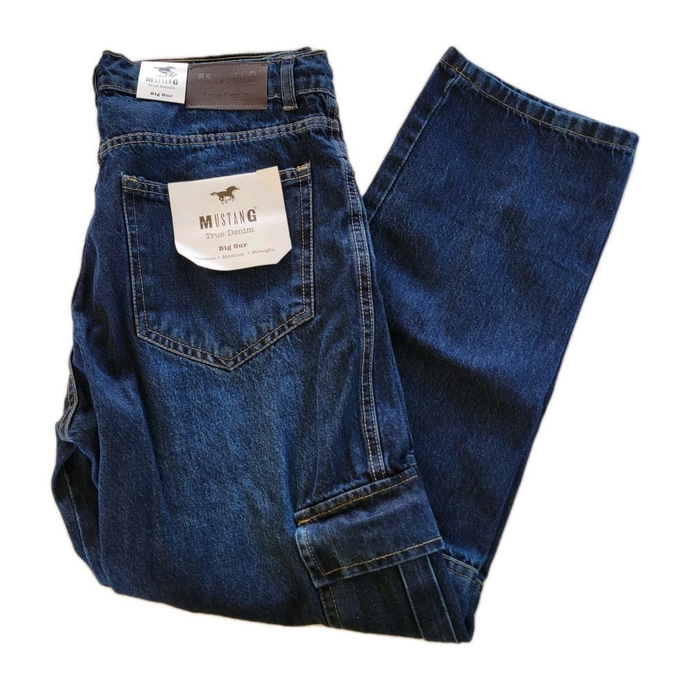 Mustang True Denim Jeans Men's 27x34 Blue Straight Leg Carpenter Workwear Pocket